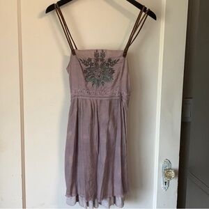 ISO Free People Floral Embroidered Distressed Slip Shirt Dress